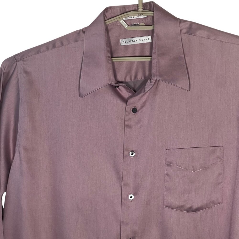 Geoffrey Beene Mens XL 17 1/2  33-35 Wrinkle-Free Sateen Dress Shirt Lavender